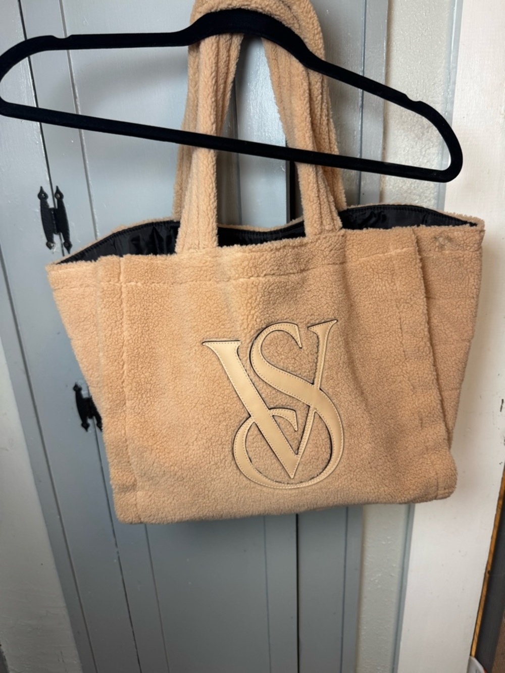 Victoria's Secret Beige Sherpa Tote with VS Logo